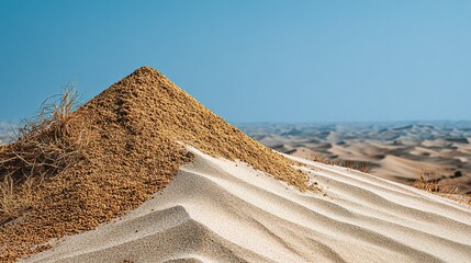 A sand dune with a pile of a different color sand.