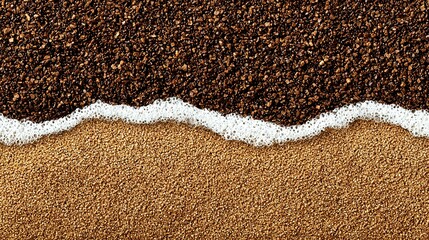 Coffee grounds and sand with a foamy wave line.