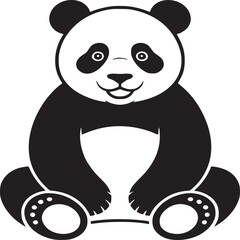 Stylized panda bear sitting with a smiling face in black and white on a white isolated background