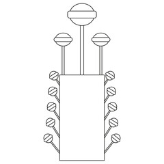 Lollipop tower. Candy arrangement symbol. Colorful sweet stack. Vector dessert emblem.