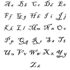 Gothic calligraphy font. Vintage letter style. Decorative script alphabet. Vector ornate symbol.