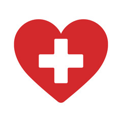 Fototapeta premium Vector health care icon, white cross in red heart. vector eps