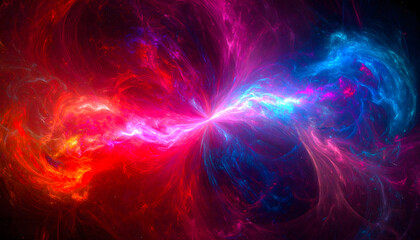Fototapeta premium Abstract Cosmic Nebula Vibrant Red and Blue Energy Collision