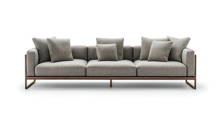 A large couch with a patterned fabric and pillows