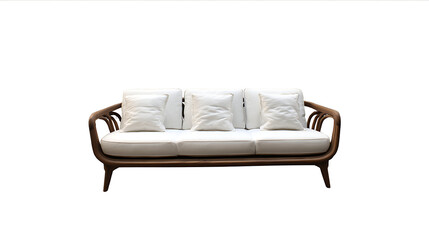 A white couch with three pillows on it