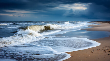 The ocean is calm and the sky is cloudy