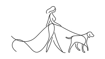 A woman is walking a dog