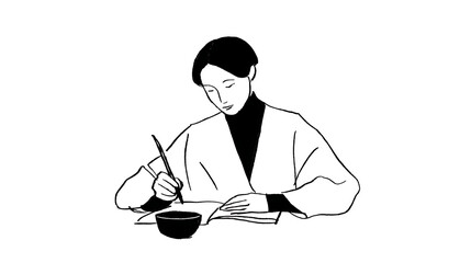 A woman is writing in a book
