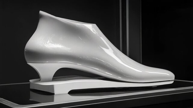 A sleek, modern 3D-printed shoe design showcases advanced manufacturing techniques. This innovative footwear embodies creativity and cutting-edge technology in fashion design.