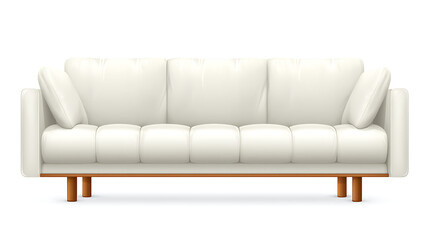 A white couch with wooden legs and pillows