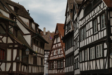 Romantic half-timbered houses from the 16th and 17th centuries, on the banks of the river III (tributary of the Rhine) in the center of Strasbourg, La petite France.