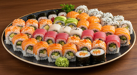 Classic Sushi Roll Combo | spicy tuna roll, spicy salmon roll, avocado and cucumber roll, Philadelphia roll, California roll, tuna roll
