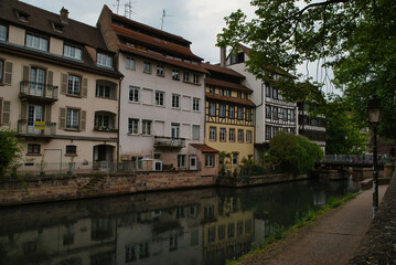 Romantic half-timbered houses from the 16th and 17th centuries, on the banks of the river III (tributary of the Rhine) in the center of Strasbourg, La petite France.