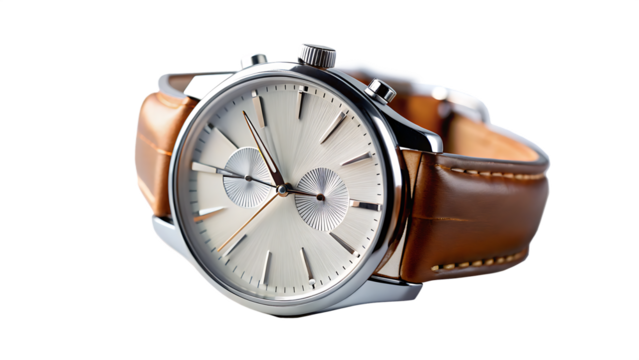 Elegant mens chronograph wristwatch isolated on a white background