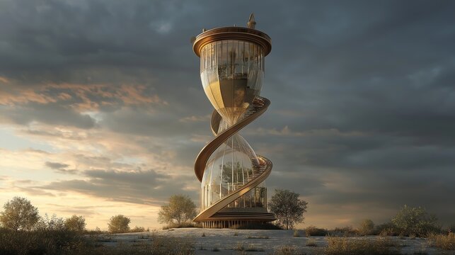  A clock tower shaped like an hourglass, where time flows upward
