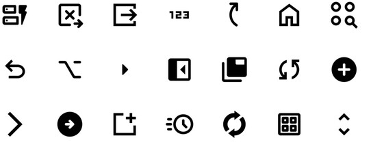 Minimalist black vector icons for computer design software, simple geometric shapes on white background, 256x256 pixels.