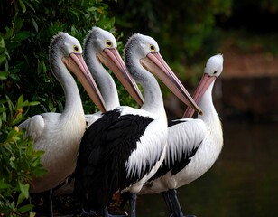 Four pelicans in a row
