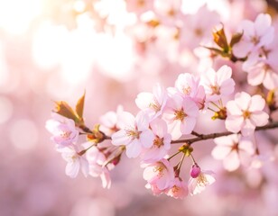 Obraz premium Beautiful cherry blossoms in soft sunlight