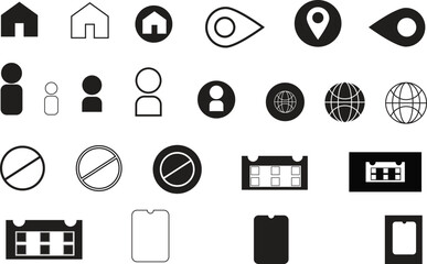 Complete User Interface Vector Icon Pack with Location, User, Home, Globe and Restriction Signs
