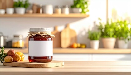 Brown Glass Jam Jar On Wooden Kitchen Table