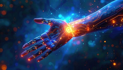Glowing Digital Hand With Energy Sparks