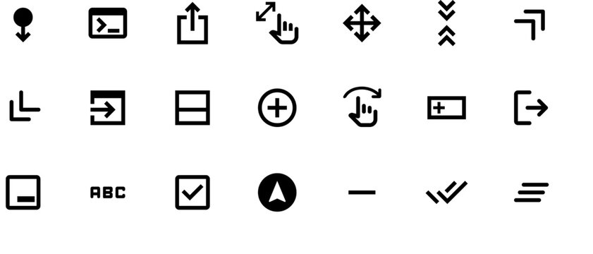 Black vector icons for computer screen 'YSR' in simple shapes and lines on white background, 256x70mm, 8-bit pixel art style, high resolution