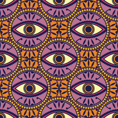 Mystical Evil Eye Pattern – Psychedelic Seamless Design with Symbolic Repeating Eye Motif