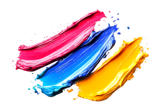Vibrant abstract paint strokes artistic studio digital creative environment close-up view isolated on transparent background