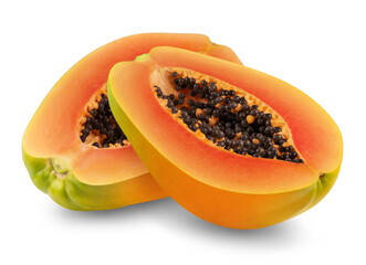 Two halves of papaya isolated on transparent background.