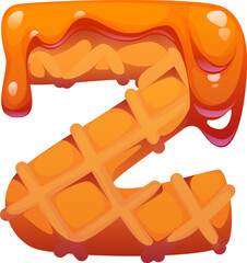 Dessert font, sweet pastry or confectionery type of waffle letter, vector cartoon typeface. Dessert font and English alphabet for bakery pastry type, letter Z waffle with toffee fudge or caramel syrup