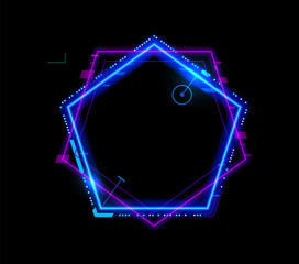 Neon frame for game UI interface or screen of HUD tech and digital asset, vector overlay template. Future, technology game GUI element of neon frame for radar display or screen monitor panel