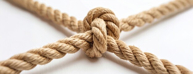 Fototapeta premium Symbolic representation of strength and unity through a tightly bound rope knot, conveying teamwork, resilience, support and connection