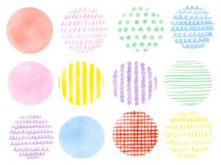 手描きあしらいセット　まる　水彩　パターン