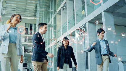 Group of multinational business people and business technology concept