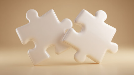 Two clean, white puzzle pieces clicking perfectly together. Representing solutions, partnership, completion