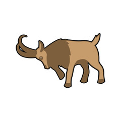 Cute Cartoon Goat Vector, Brown Farm Animal Clipart with Big Horns.