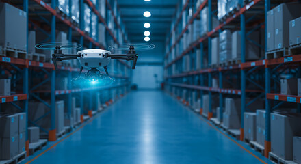 Fototapeta premium Warehouse Drone Inventory: Automated Stocktaking Solution