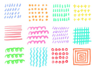 手描きあしらいセット　水彩　パターン　カラフル