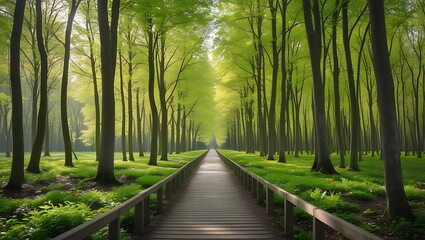 Fototapeta premium Serene Path Through Lush Green Forest Tranquil Nature Walk