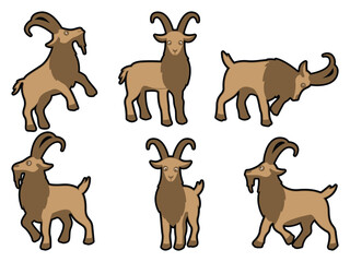 Goat Clipart Bundle, Cartoon Farm Animals in Different Poses.