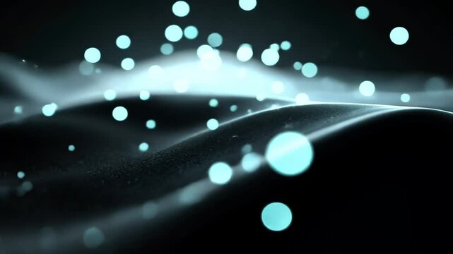 Abstract light particles shimmering on dark waves
