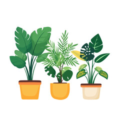 Artificial Plants 2D flat vector illustration, isolated on a white background.