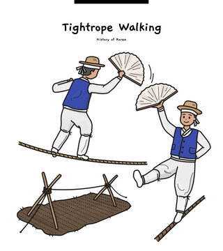 This illustration is 'tightrope walking', a traditional Korean folk game.