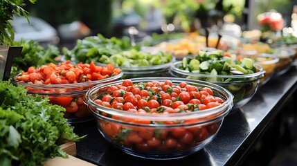 A colorful salad bar showcases fresh vegetables, perfect for a healthy and delicious meal option.