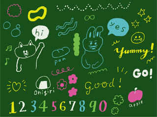 手描きイラストセット　黒板　チョーク　落書き © gurimayo
