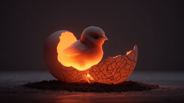 Glowing chick hatching from egg symbolizing new life and growth