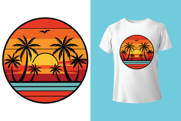 Extreme Sports Beach T-Shirt Design – Energetic Surfing and Beach Activities Illustration