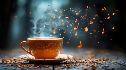 A whimsical coffee cup, combining the delight of music and rich flavor.