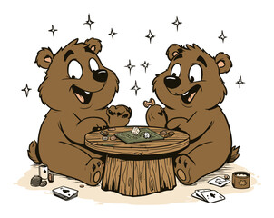 Playful Bears Enjoying a Board Game in Charming Vector Illustration