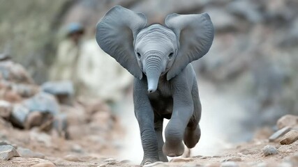 Playful Elephant Running in Circles with Adult Nearby